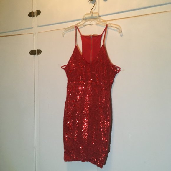 Red Sequin Cutout Dress - Picture 4 of 10